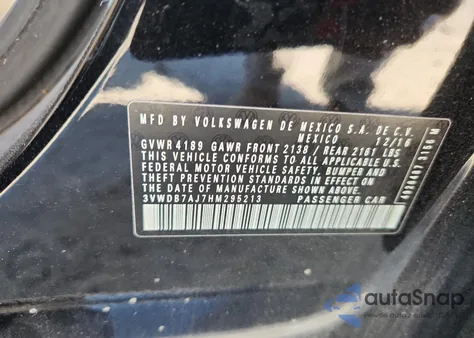 2017 Volkswagen Jetta Se from USA, damaged, VIN 3VWDB7AJ7HM295213